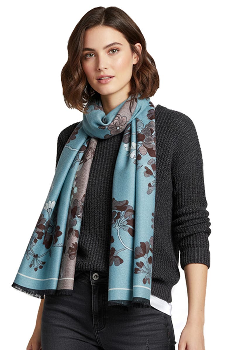 SAACHI Botanical Reversible Print Scarf, Alternate, color, Light Blue
