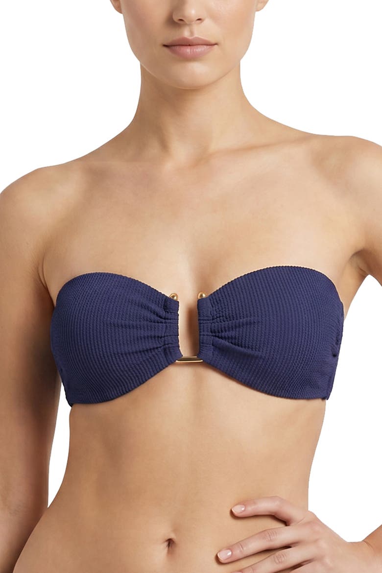 Gina U-Bar Bandeau Bikini Top, Main, color, Navy Texture
