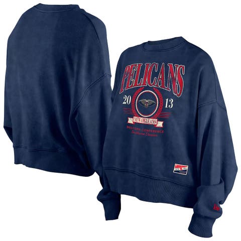 Women's New Era  Navy New Orleans Pelicans Throwback Vintage Enzyme Wash Oversized Boxy Pullover Sweatshirt