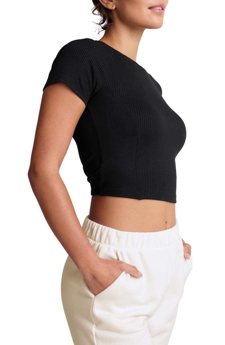 Beyond Yoga Rib Crop Short Sleeve Top, Alternate, color, Black