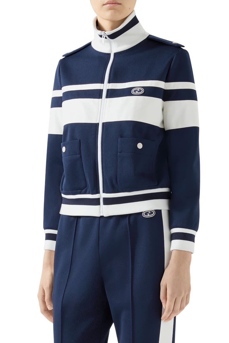 Stripe Piqué Track Jacket, Main, color, BLUE/ WHITE