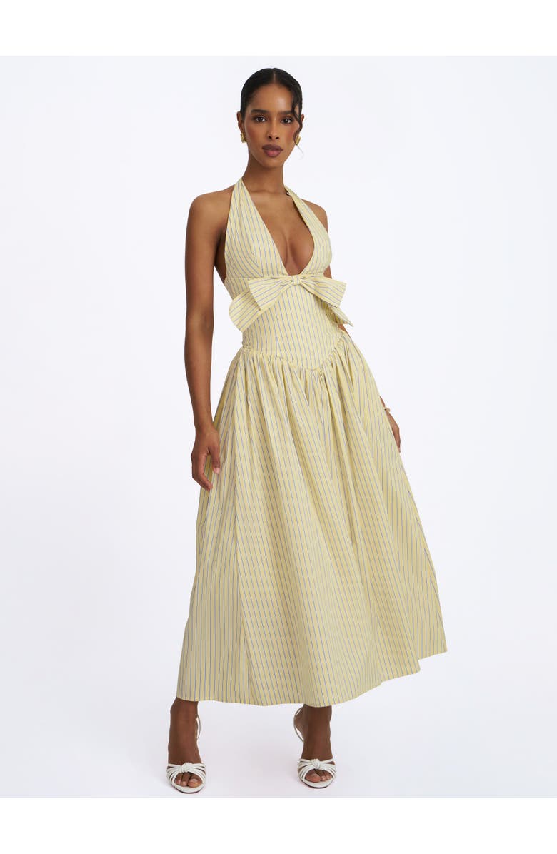 Miss Circle Talise Cotton Poplin Stripe Plunging Halter Maxi Dress, Alternate, color, Yellow