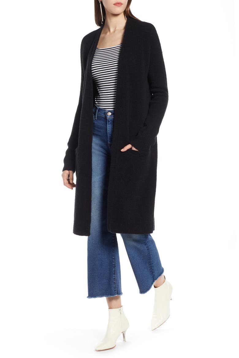 Long Open Front Cardigan, Main, color, BLACK