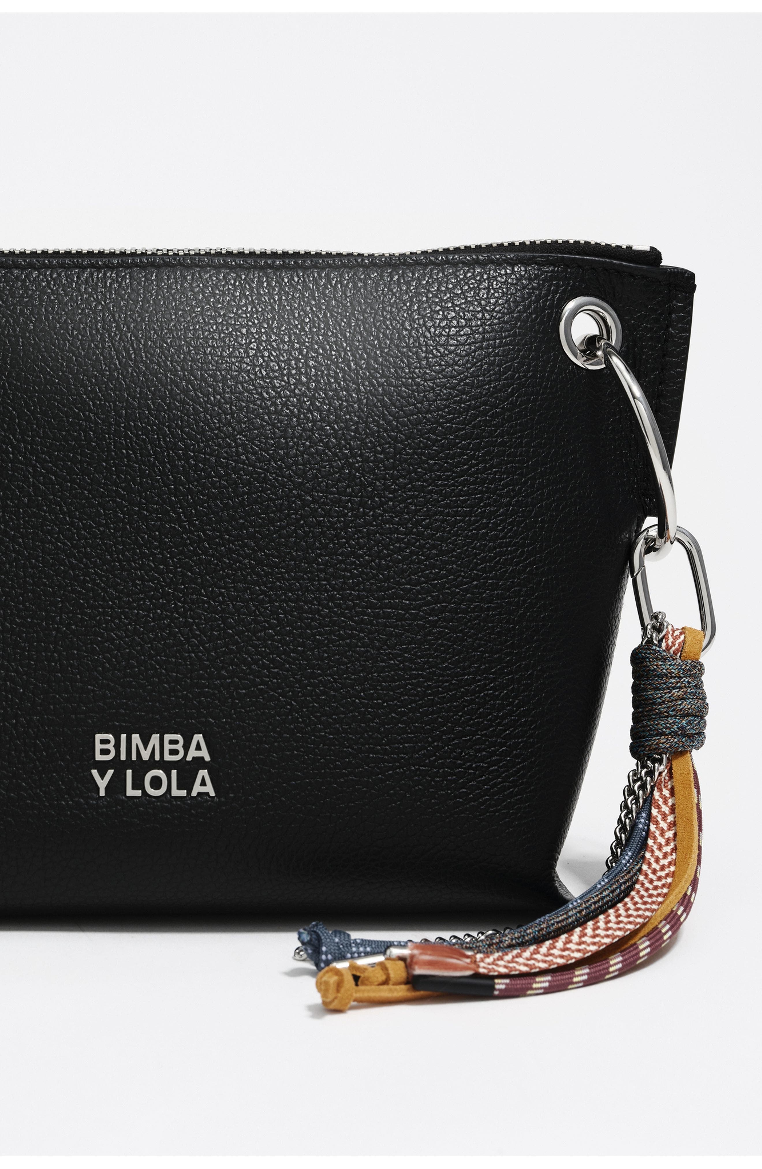 Bimba y Lola Leather Medium Trapezium Bag, Alternate, color, Black