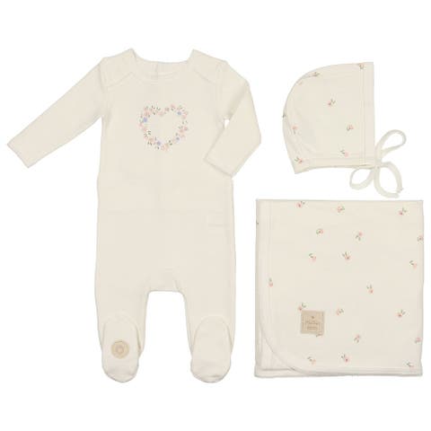 Ely's & Co Rib Cotton Pocket Full Of Flowers 3PC Layette Set - Flowers/Blush