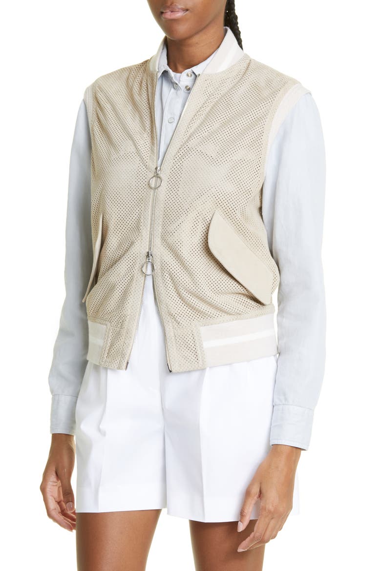 Perforated Suede Bomber Vest, Alternate, color, 02- SAND