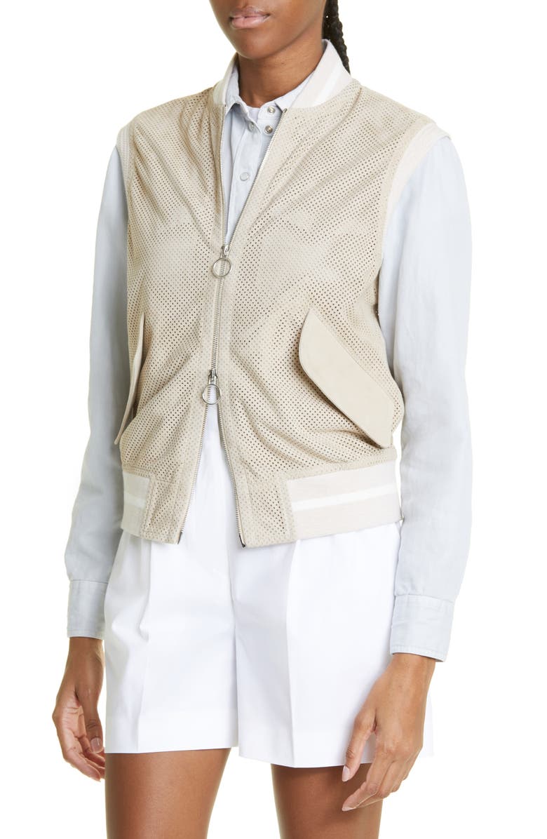 Eleventy Perforated Suede Bomber Vest, Alternate, color, 