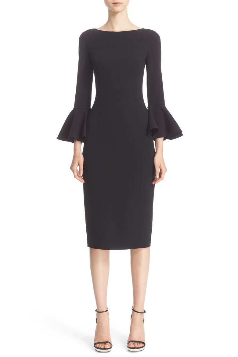 Bell Sleeve Sheath Dress, Main, color, BLACK