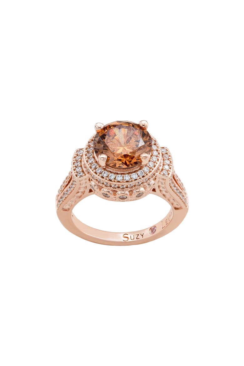 Sterling Silver Cubic Zirconia Pave Engagement Ring, Alternate, color, BROWN