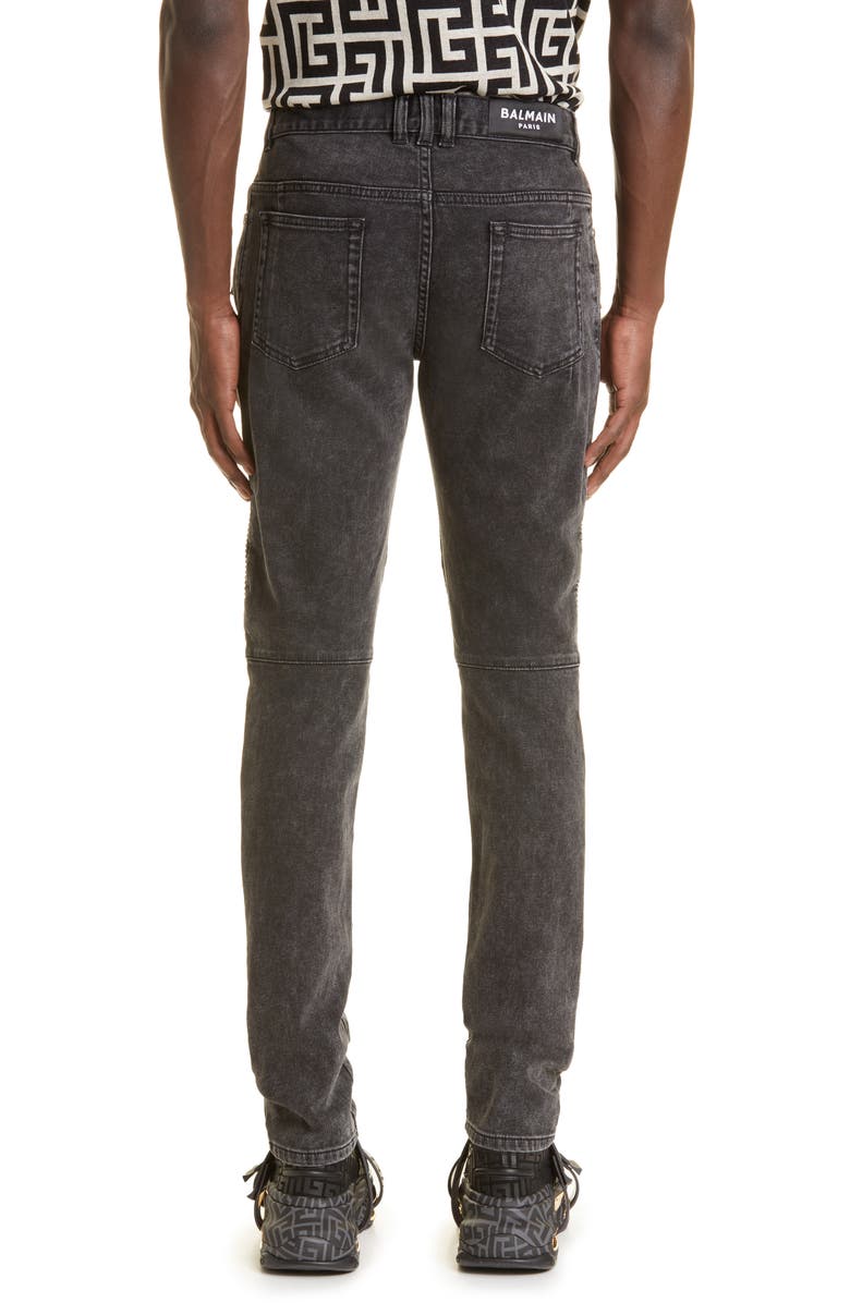 Balmain Moto Slim Fit Jeans, Alternate, color, Washed Black