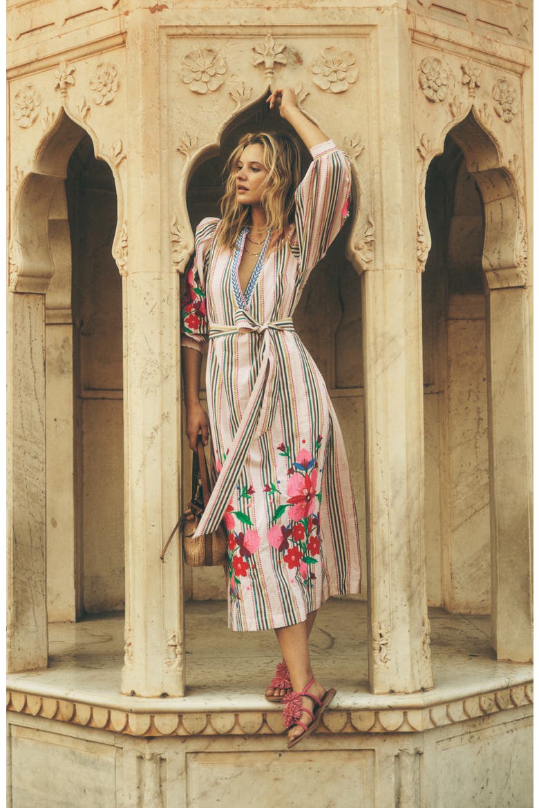Octavia Cotton Midi Dress, Alternate, color, MULTI EMBROIDERY STRIPE