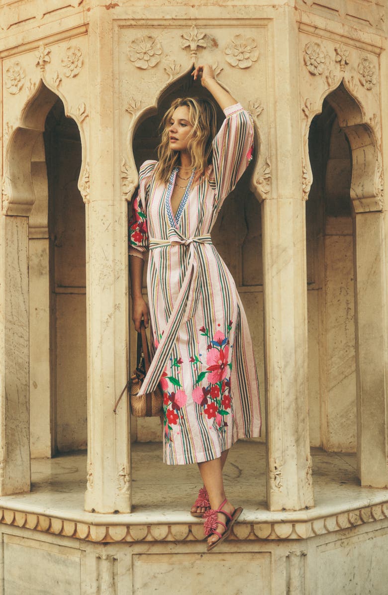 Boden Octavia Cotton Midi Dress, Alternate, color, Multi Embroidery Stripe