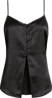 Open Edit Split Front Satin Button-Up Camisole
