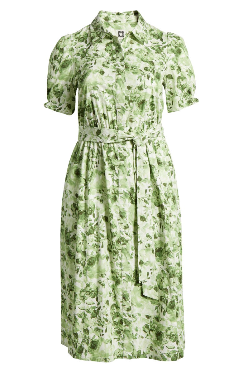 Anne Klein Floral Puff Sleeve Cotton Shirtdress, Alternate, color, 