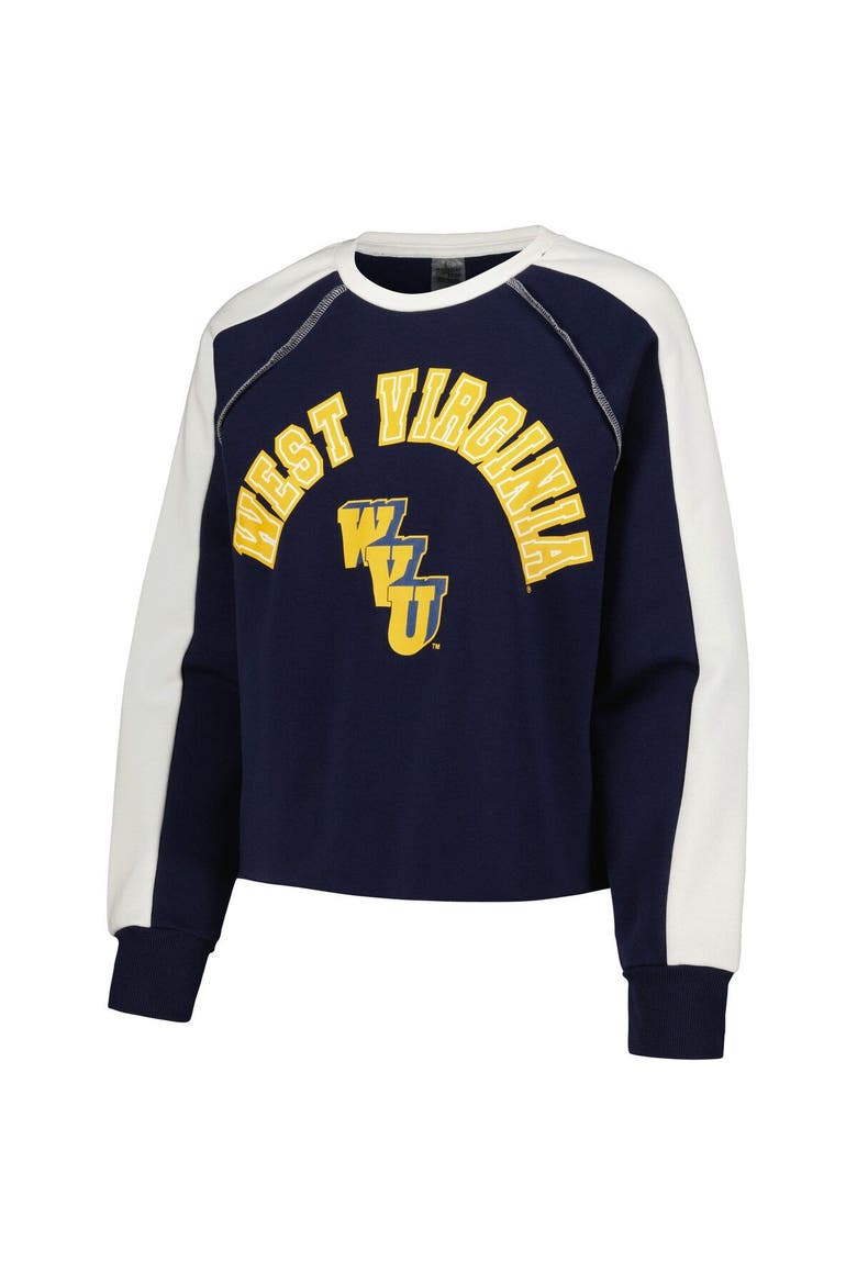 Women's Gameday Couture Navy West Virginia Mountaineers Blindside Raglan Cropped Pullover Sweatshirt, Alternate, color, Navy