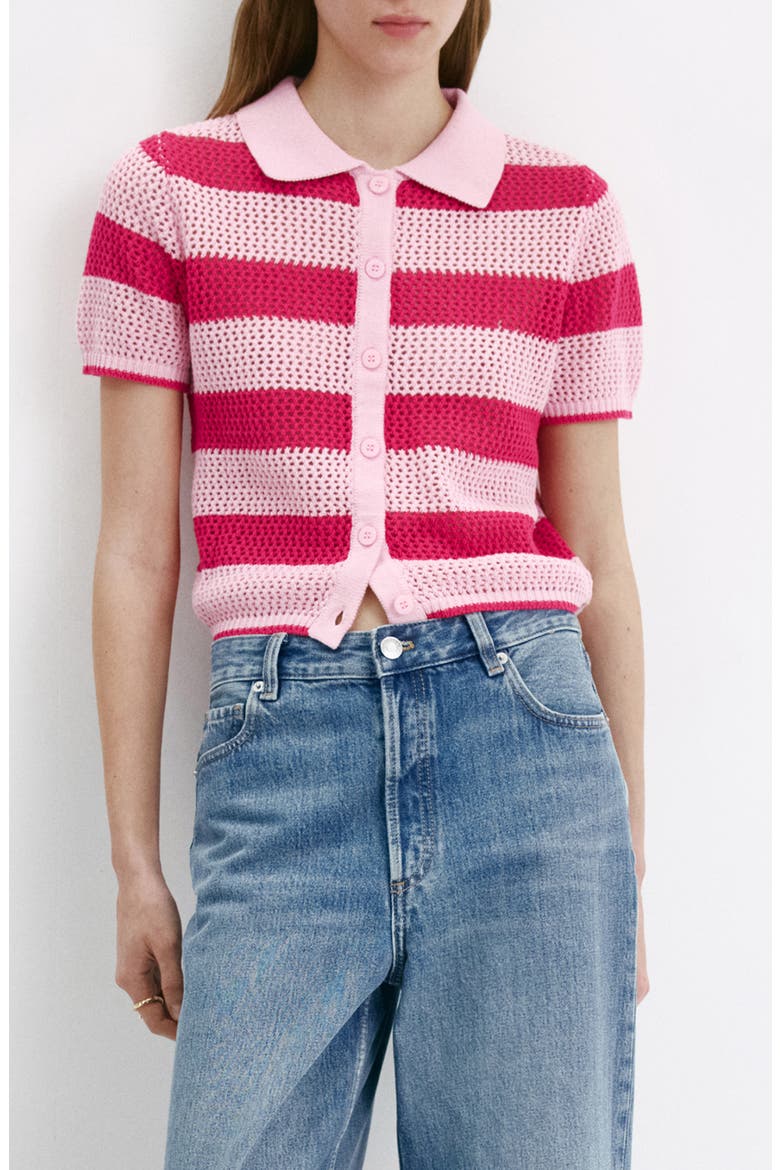 Stripe Open Stitch Cardigan, Main, color, PINK
