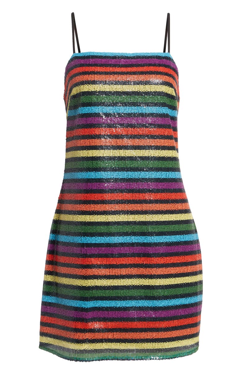 WAYF Lille Rainbow Stripe Sequin Minidress, Alternate, color,