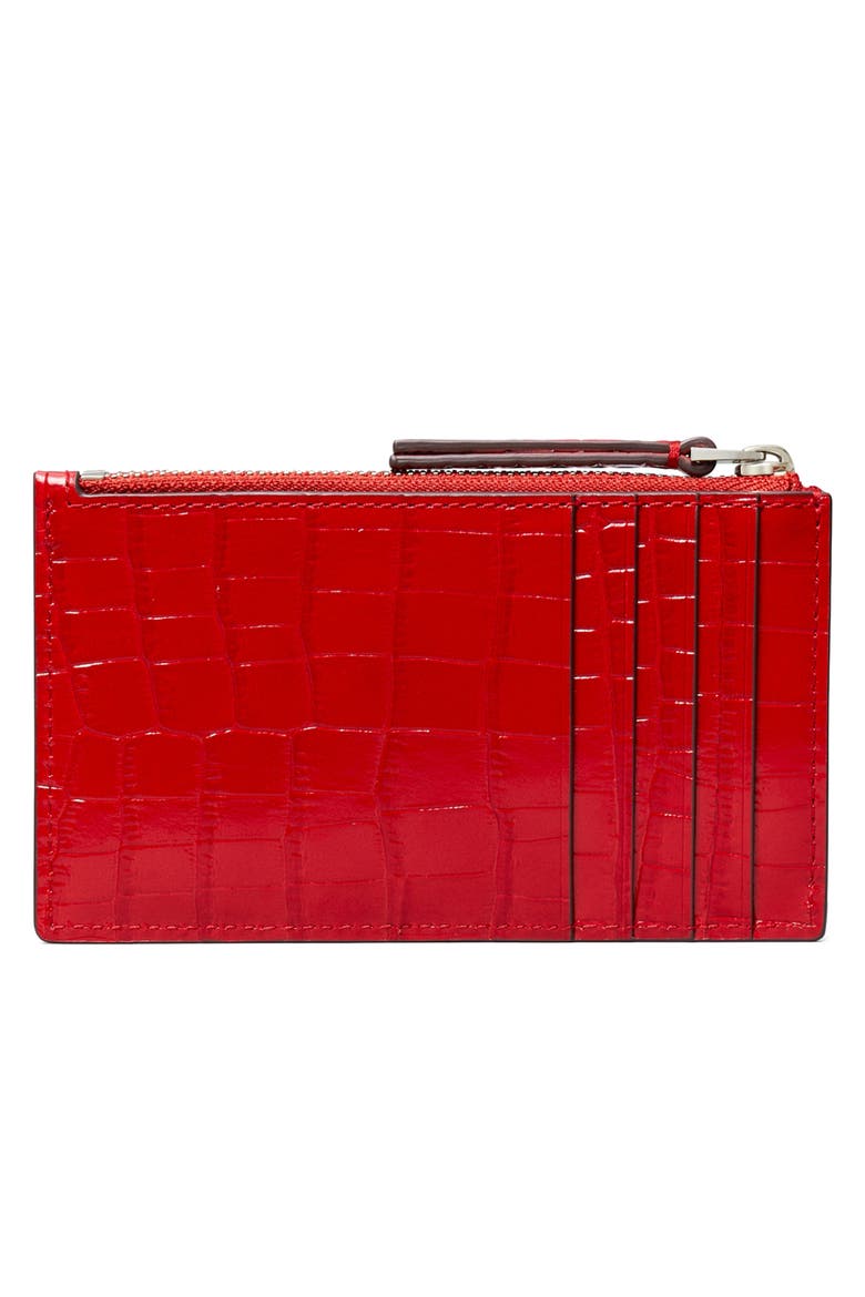 Kira Croc Texture Leather Zip Card Case, Alternate, color, RED SKY