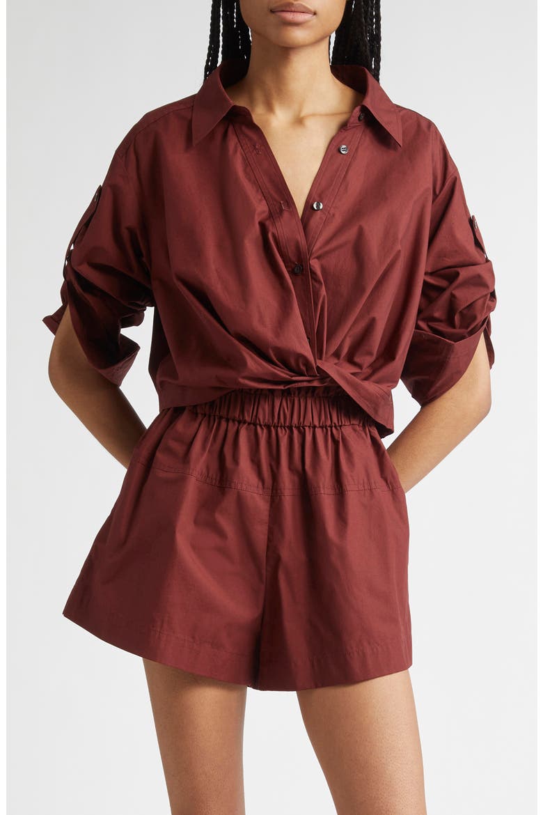Andy Twist Hem Shirt, Main, color, DARK BOSCO