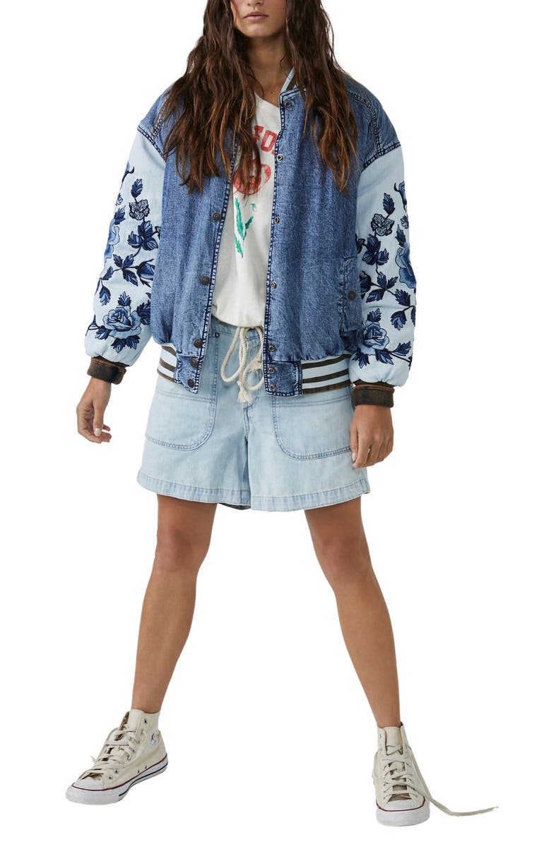 Free People Team Spirit Denim Jacket, Alternate, color, Stone Blue