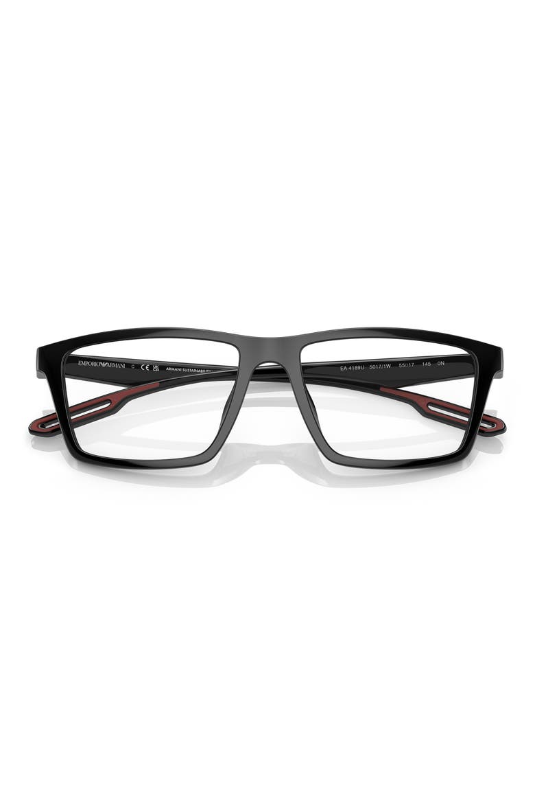 55mm Rectangular Optical Glasses, Alternate, color, SHINY BLACK / CLEAR