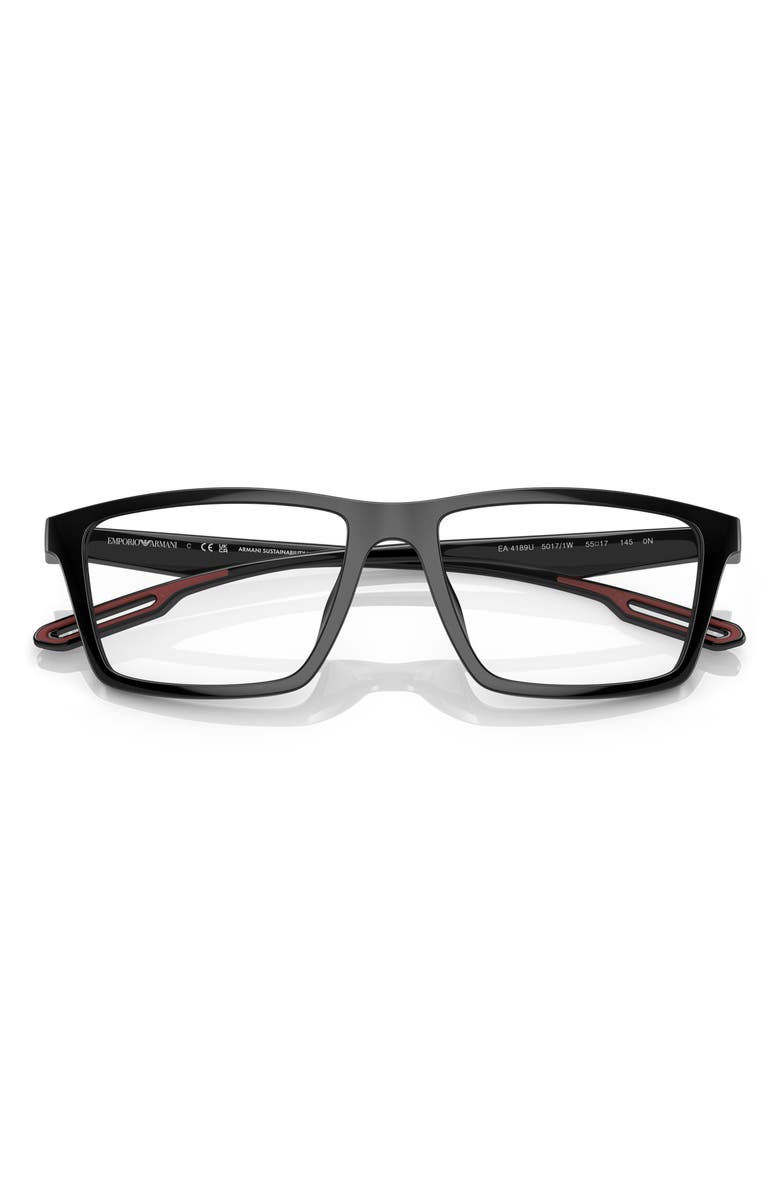 Emporio Armani 55mm Rectangular Optical Glasses, Alternate, color, Shiny Black / Clear