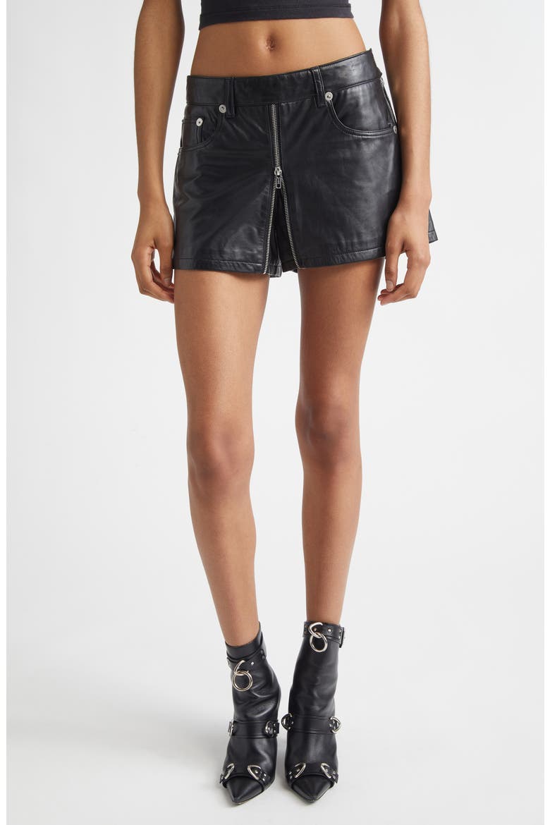 Front Zip Leather Skort, Main, color, BLACK