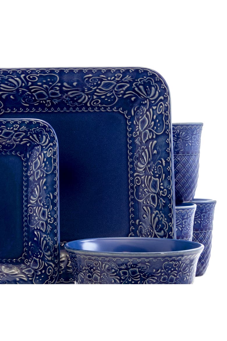 Indigo Lotus 16 Piece Square Dinnerware Set, Alternate, color, Blue