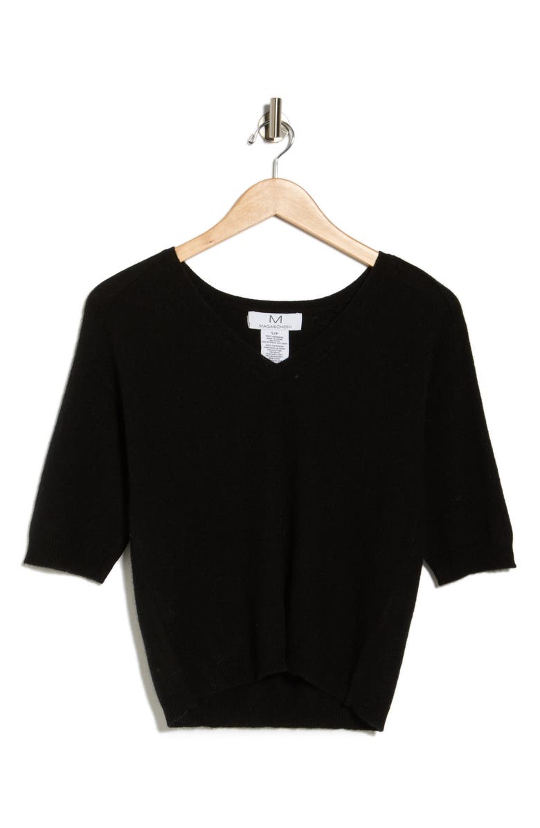 Magaschoni Cashmere V-Neck Elbow Sleeve Sweater, Alternate, color, Black