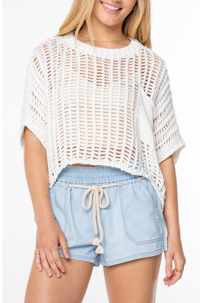 Lost At Sea Open Stitch Crop Sweater, Main, color, EGRET SOLID