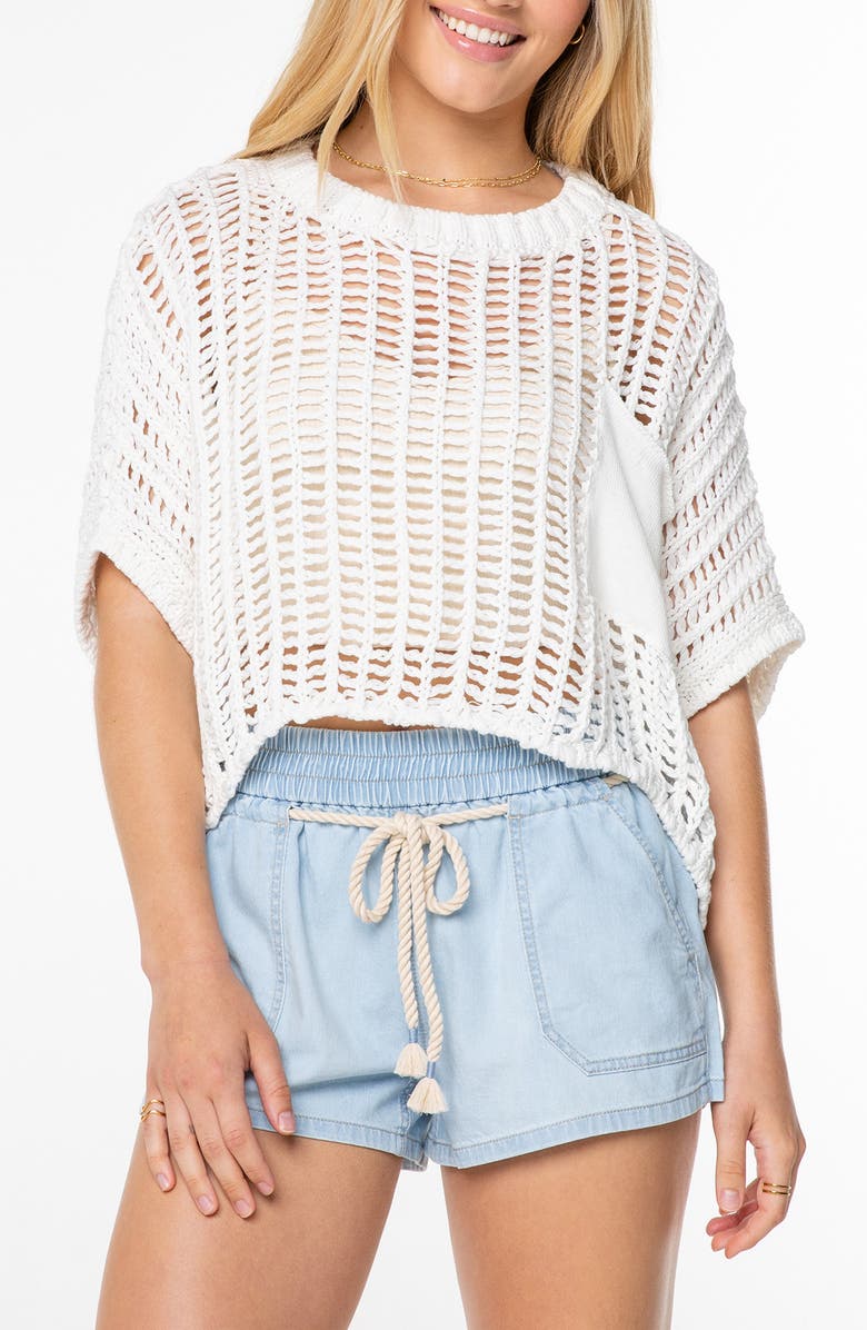 Roxy Lost At Sea Open Stitch Crop Sweater, Main, color, Egret Solid