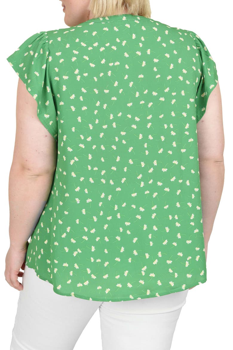 Floral Split Neck Top, Alternate, color, M049 GREEN