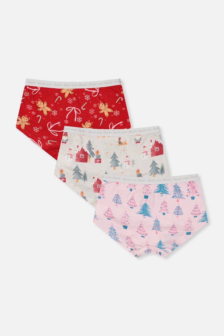 Holiday Organic Cotton Full Coverage 3-Pack Boyshort Panties, Alternate, color, Holiday Print