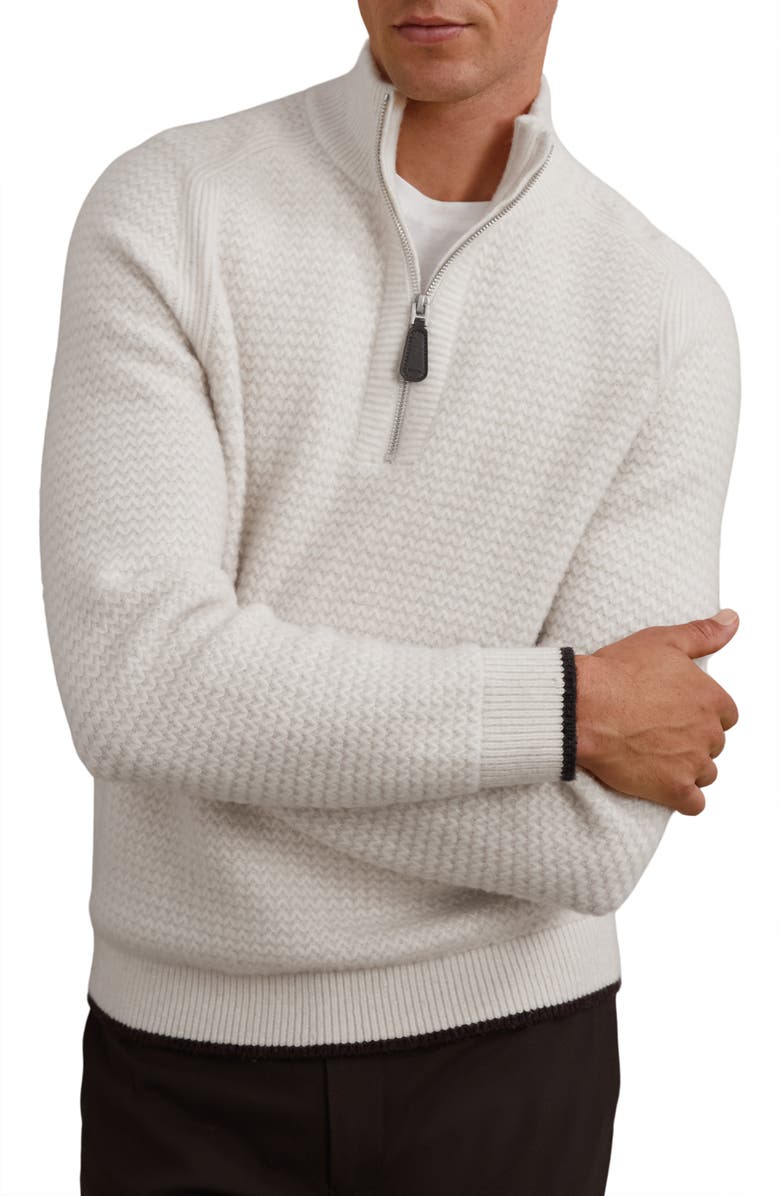 Reiss Stockdale Chevron Quarter-Zip Sweater, Main, color, Winter White