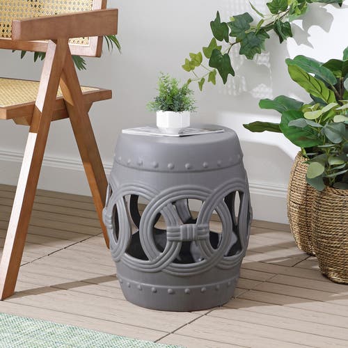 Jonathan Y Lucky Coins 16" Chinese Ceramic Drum Garden Stool In Matte Gray