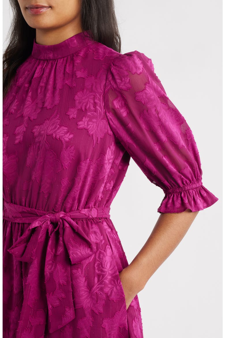 Floral Jacquard Metallic Stripe Chiffon Dress, Alternate, color, FUCHSIA