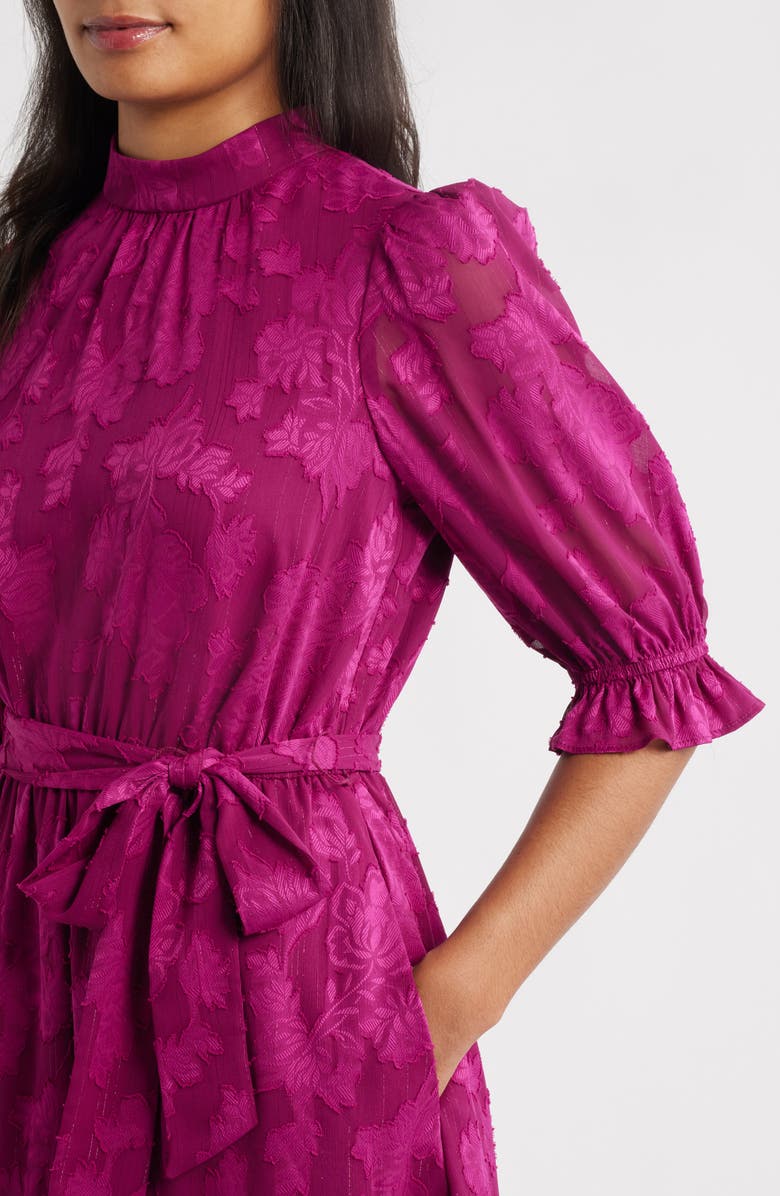 Eliza J Floral Jacquard Metallic Stripe Chiffon Dress, Alternate, color, Fuchsia