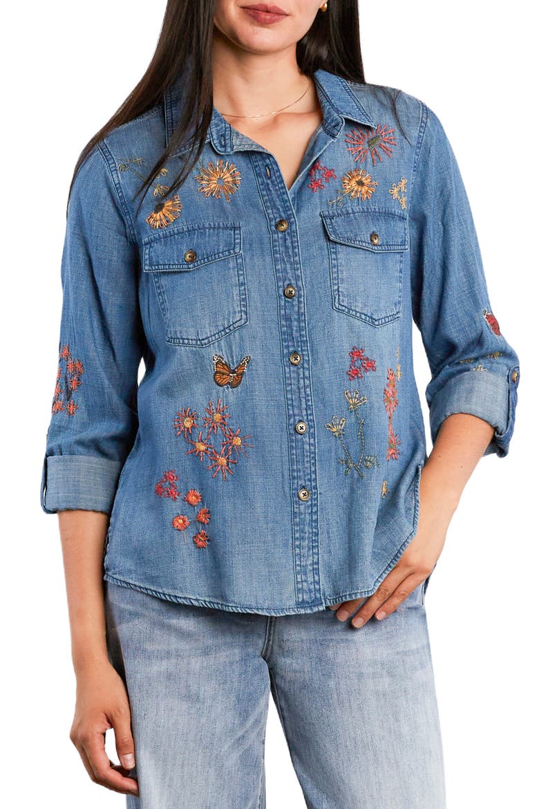 Happy Garden Denim Roll Tab Sleeve Shirt, Main, color, DENIM