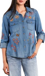 Billy T Happy Garden Denim Roll Tab Sleeve Shirt