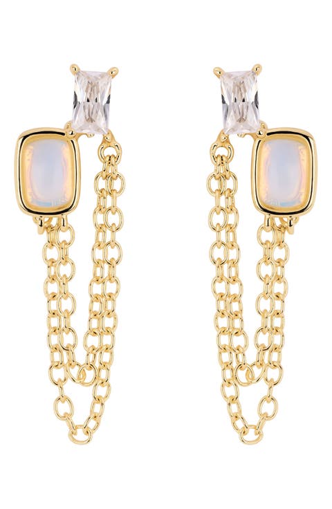 Stone and Cubic Zirconia Chain Drop Earrings