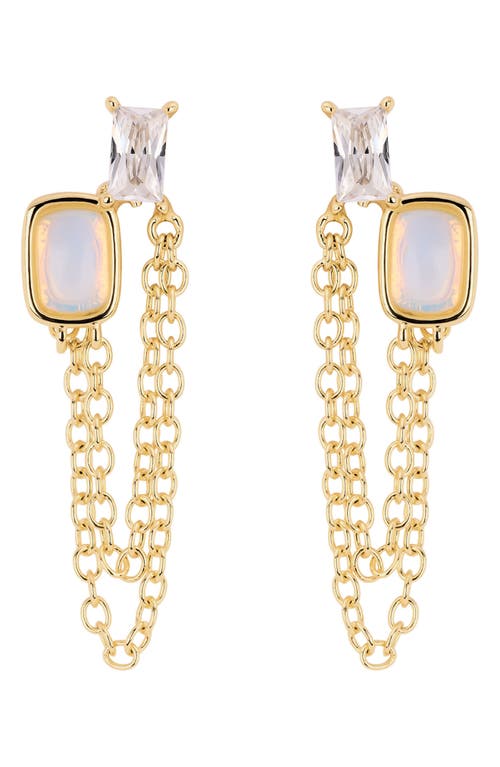 Athra Luxe Stone And Cubic Zirconia Chain Drop Earrings In Gold
