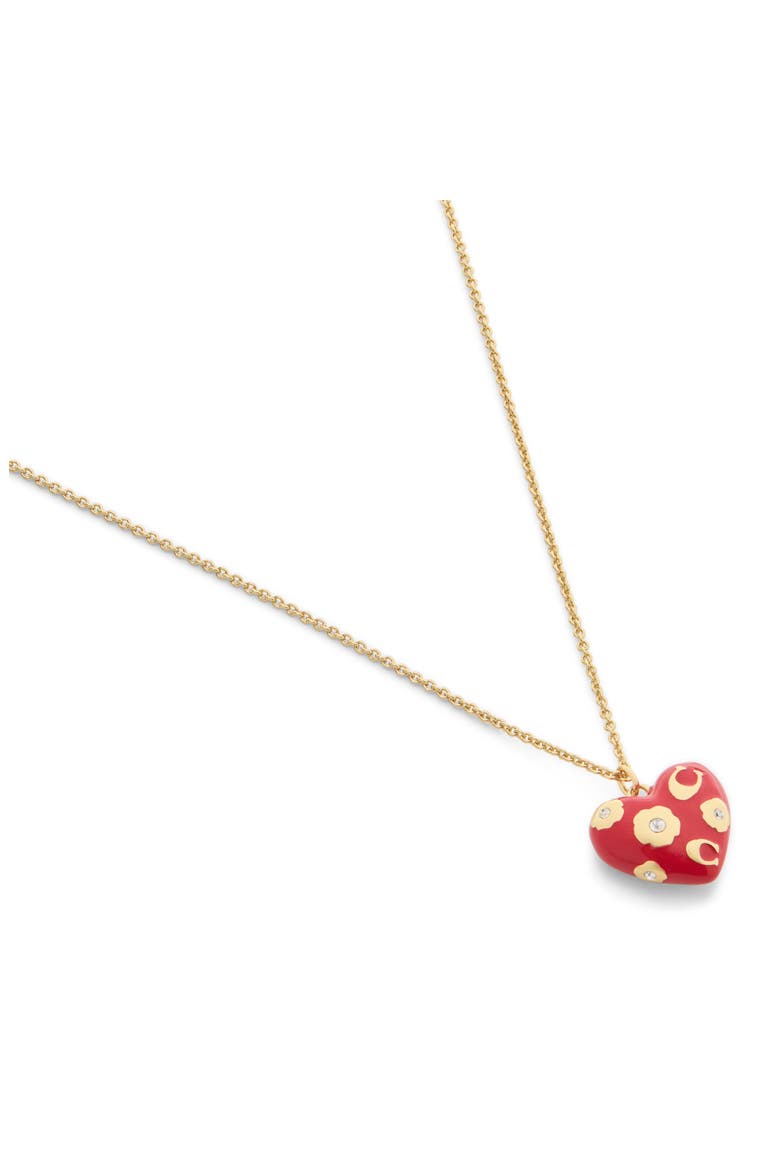 Floral Chubby Heart Pendant Necklace, Alternate, color, RED/ GOLD