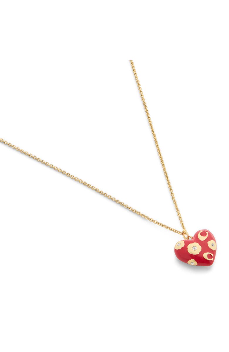 COACH Floral Chubby Heart Pendant Necklace, Alternate, color, Red/ Gold