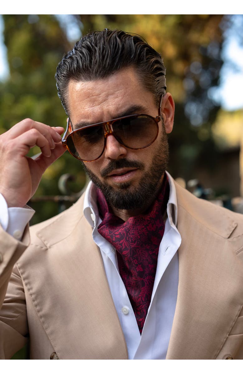 Elizabetta Portofino - Silk Ascot Cravat Tie for Men, Main, color, Burgundy