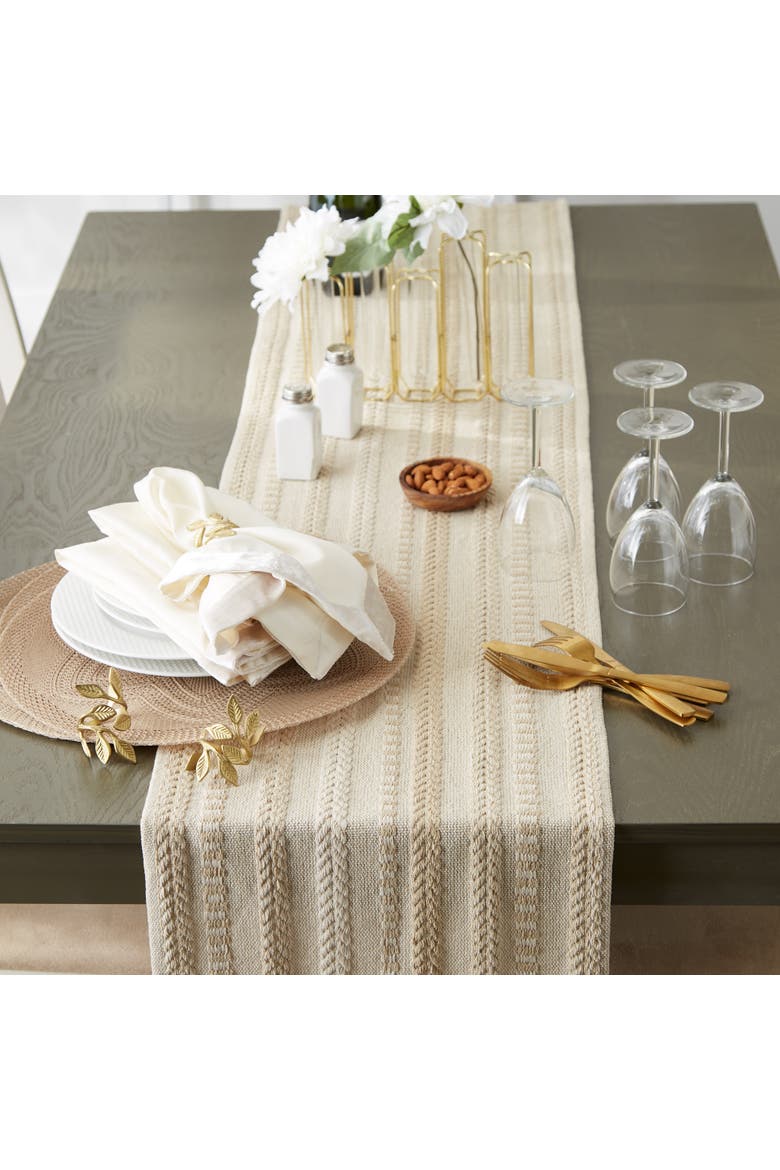 Braided Stripe Jacquard Table Runner, Alternate, color, Vintage Linen