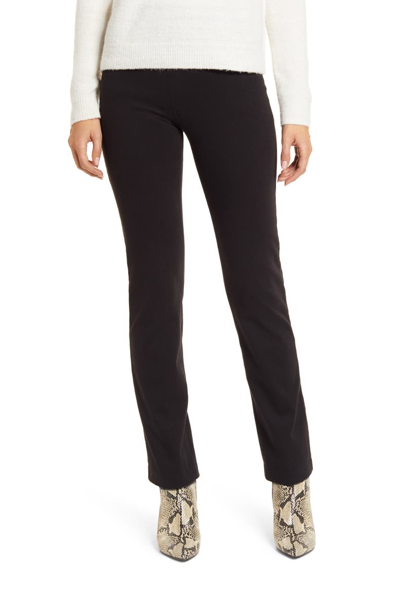 'Lyssentials High Waist Straight Leg Stretch Denim Jeans, Main, color, BLACK