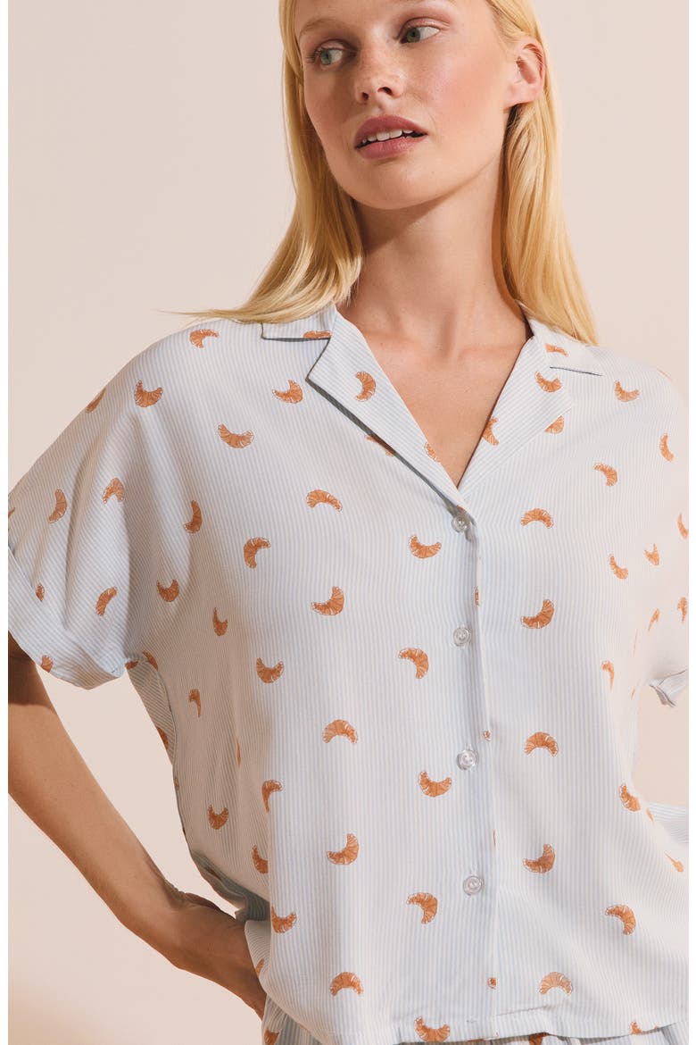 Bayla Croissant Print Pajama Shirt, Alternate, color, LIGHT BLUE
