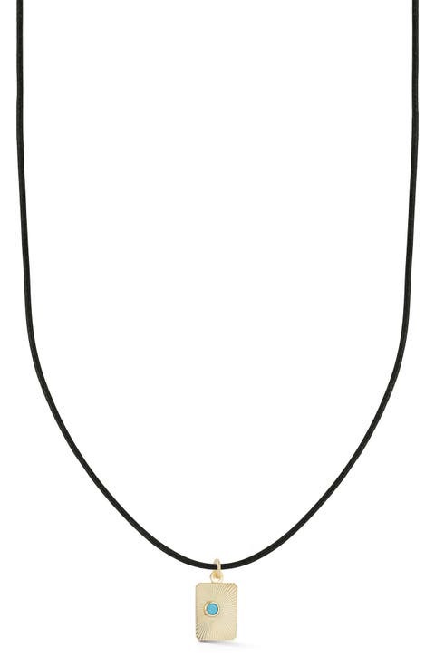 <p>14K Gold Turquoise Medallion Cord Necklace</p>