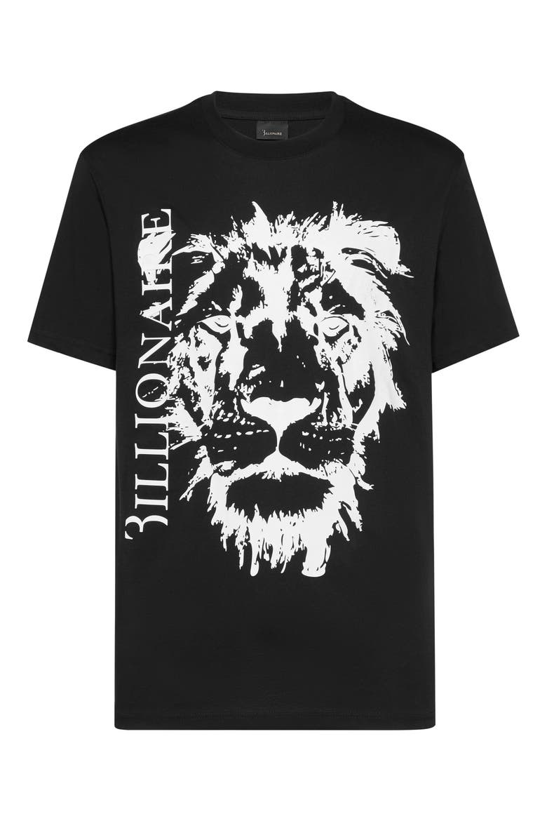 T-Shirt Round Neck Lion Men, Main, color, black