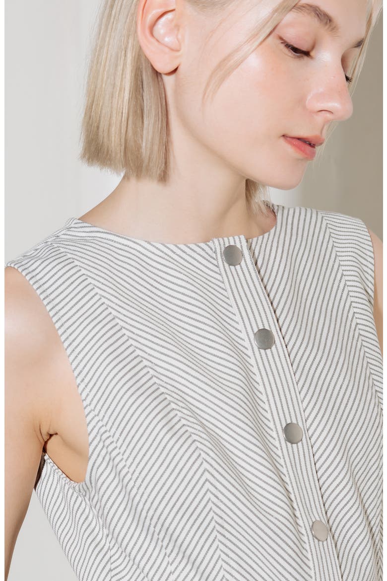 Pinstripe Belted Midi Dress, Alternate, color, GREY